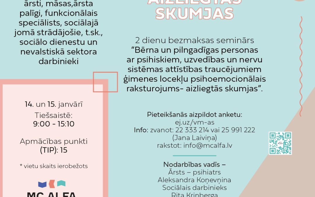 Bezmaksas divu dienu seminārs sociālā jomā strādājošajiem un ārstniecības personām