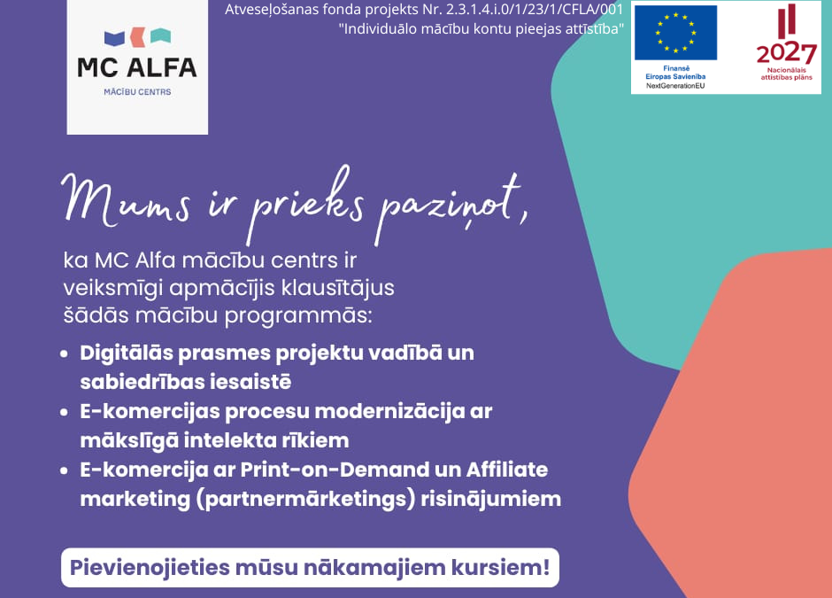 Projekta “Individuālo mācību kontu pieejas attīstība” Nr. 2.3.1.4.i.0/1/23/I/CFLA/001 4. izslūdinājums ir noslēdzies
